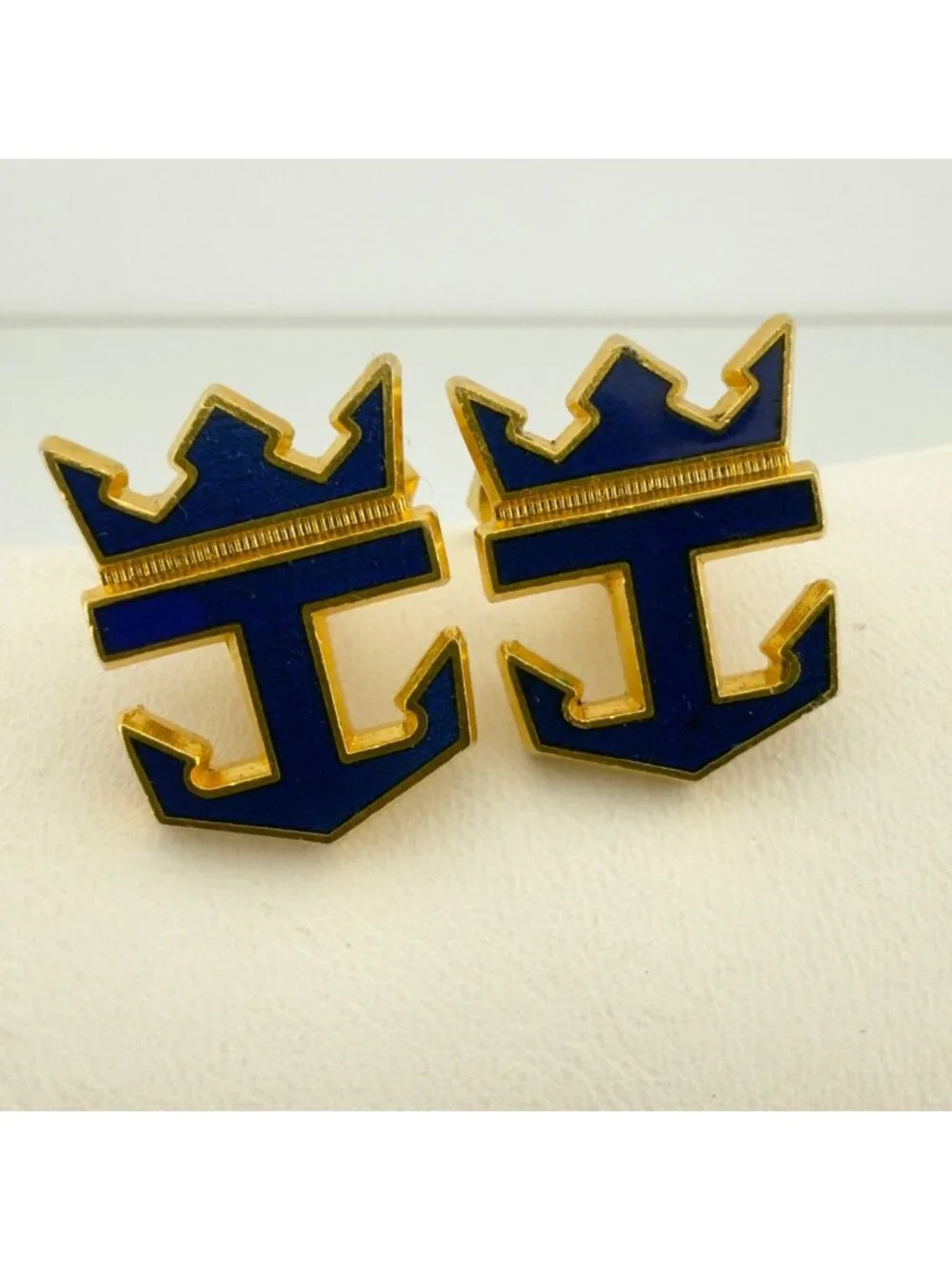 Vintage Royal Caribbean Cruises Cufflinks Blue Enamel Employee Uniform